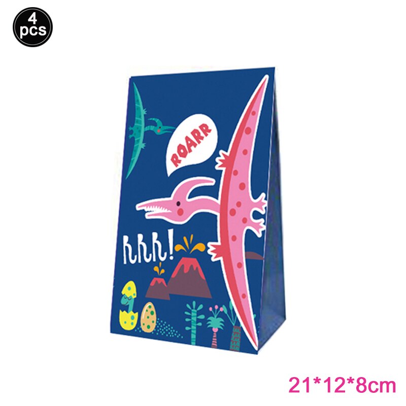 Dinosaurus feest bedankjes zakjes papier dino patroon snoepzak kinder verjaardag goody bag babyshower feestbenodigdheden: 4 stuks roze zakjes