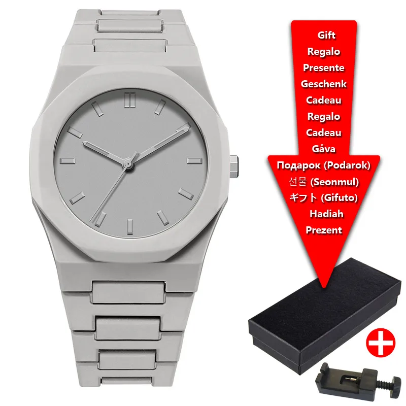 Modische schwarz-weiße Herrenuhr mit Kunststoffgranulat, exquisit wasserdichte Geschäft-Quarzuhr, Damenuhr: grau