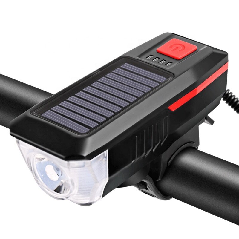 Solar Bicycle Light USB Rechargeable Power Display MTB Mountain Road Bike Front Lamp with Horn Flashlight Bicycle Light: black
