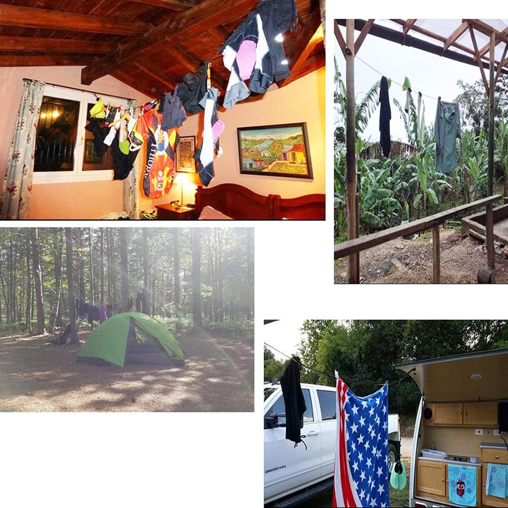 Tri-Braided Cord Travel Clothes Line, Adjustable Bungee Cord Clothesline,Washing Hanging Airer Rope, For Hotel ,Camping / Laundr