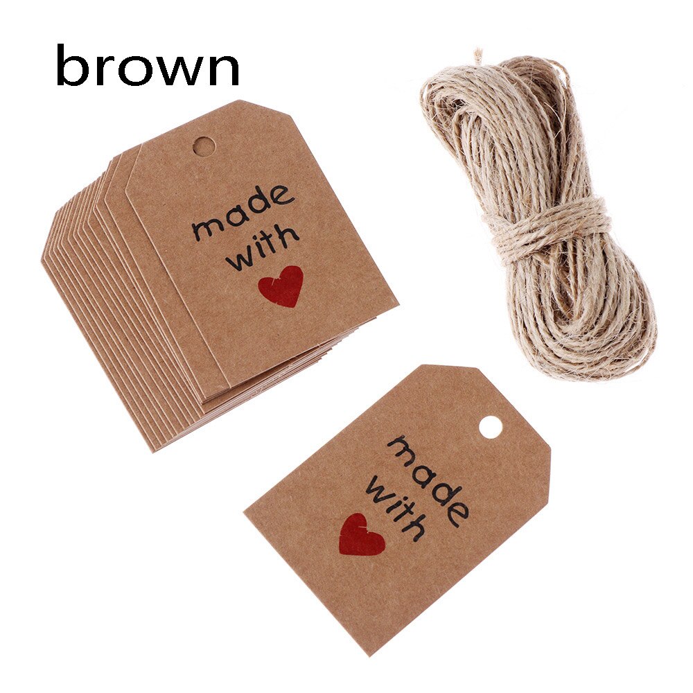 Étiquettes papier Kraft cœur à accrocher 50 pièces | Étiquettes autocollantes Kraft pour emballage de , décorations de fête: brown