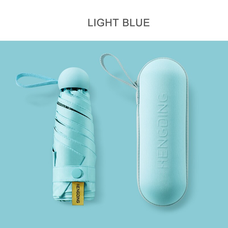 Miniparaguas para mujer, sombrilla de bolsillo a prueba de viento, colorida, Anti UV de lluvia, protección solar, 6K, pequeña: light blue