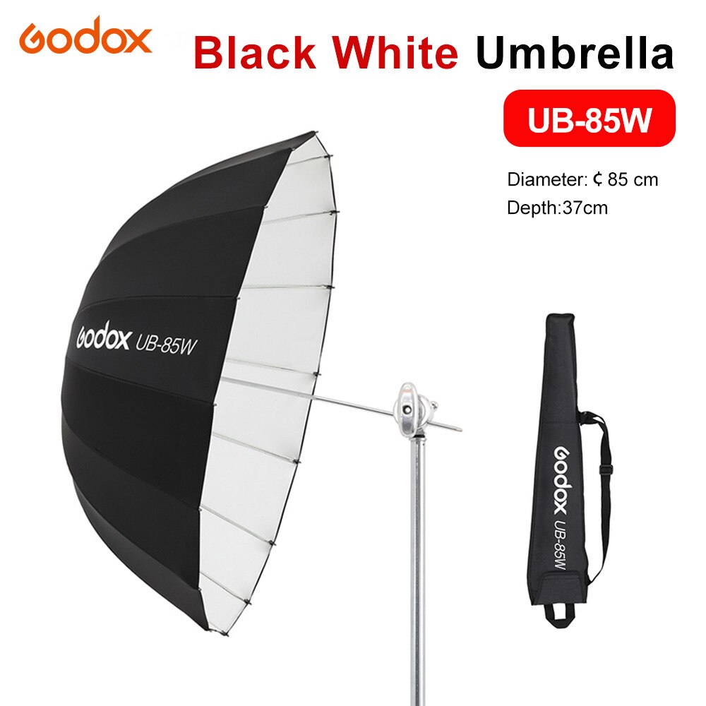 Godox UB-85W 33.5in85CM Paraplu Studio Licht Umb Rellaparabolic Zwart Wit Reflecterende Met Zwart Zilver Diffuser Cover Doek