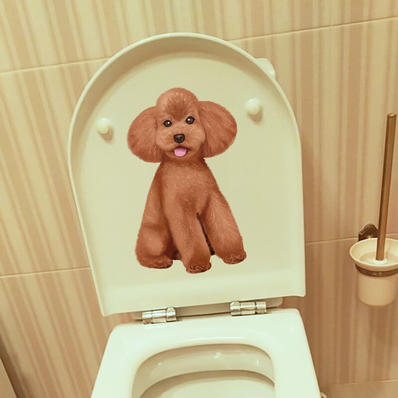 Yoja 14.5 × 23.6cm schattige slimme poedel toilet stickers thuis kinderkamer muurdecoratie accessoires  t1-2414