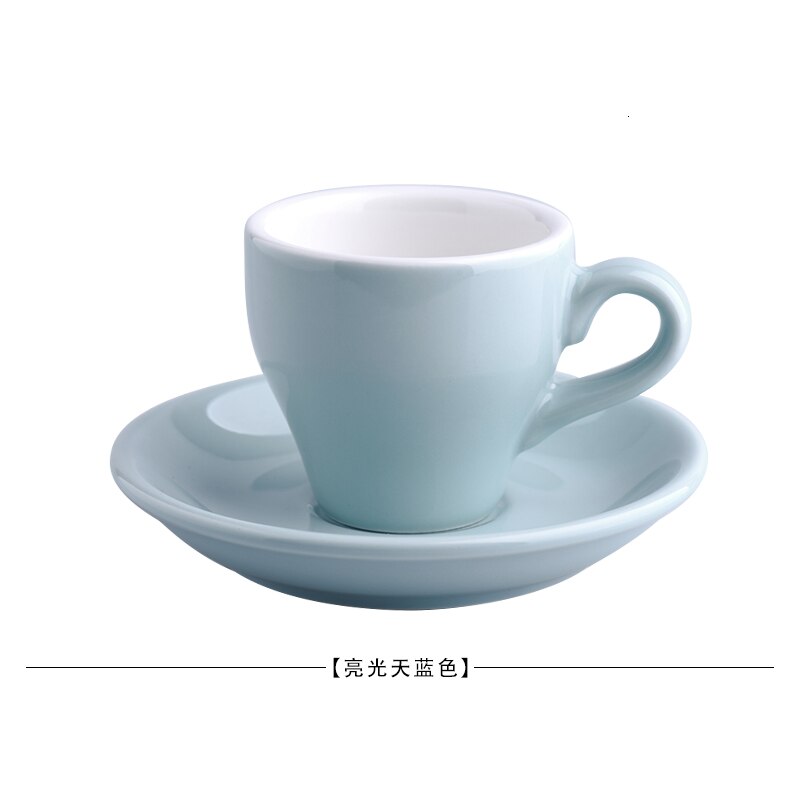 80cc färgade billiga tjocka keramiska espressokoppar fatset kafé hushållscaffe latte expresso stark kaffemugg bricka: Himmelsblå