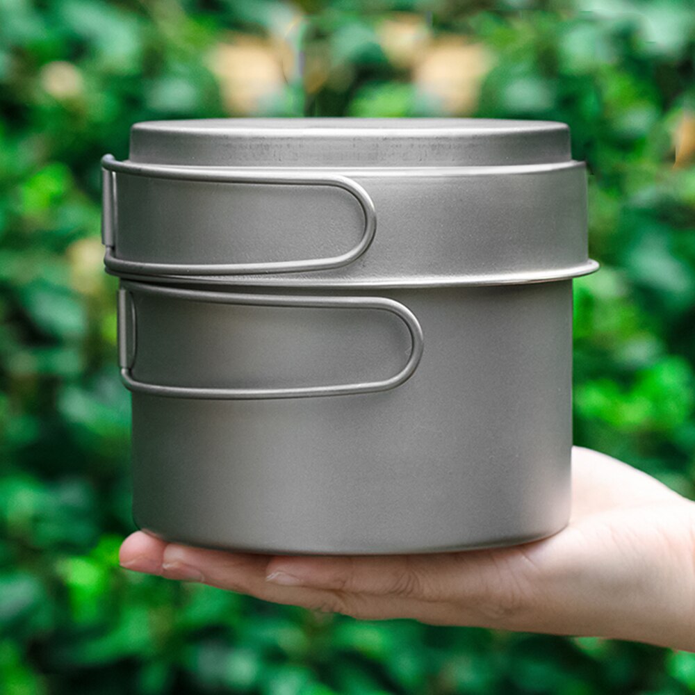 Titanium Pot Pan Set Super Titanium Cup Water Cup Lightweight Camping Cookware Set Portable Cooking Tool with Folding Handle