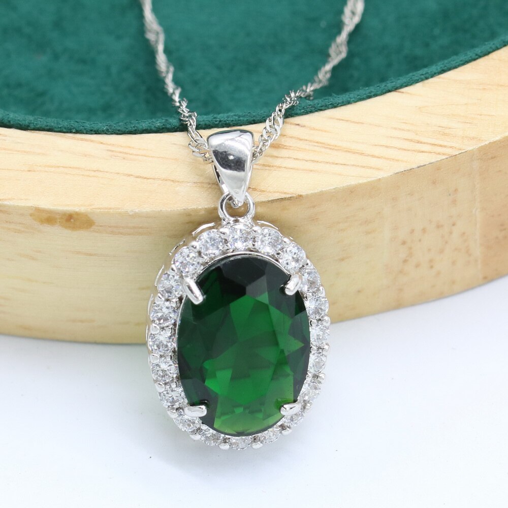 Bruid 925 Zilveren Hanger Ketting Voor Vrouwen Christmas Wedding Sieraden Luxe Geel Paars Groen Halfedelstenen