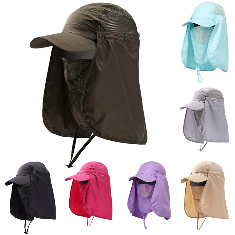 Sombrero a prueba de viento para senderismo al aire libre, gorra desmontable con tapa para sombrilla, cubierta extraíble para el cuello de la oreja, sombrero de pescadores, gorras con solapa de pesca