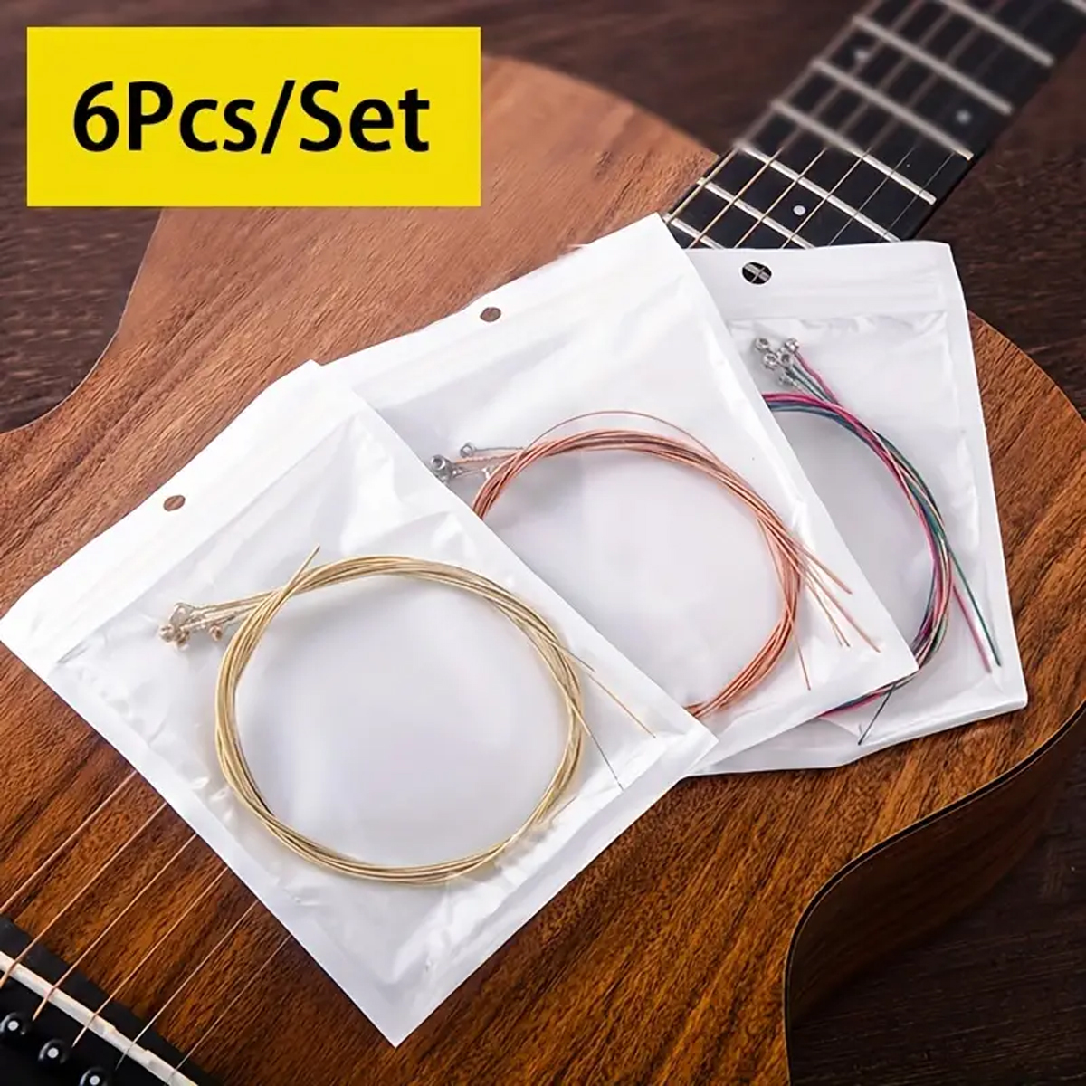 Enhance Your Music with 6 Premium Acoustic Guitar Strings - High Steel Set for Acoustic Guitars, Essential Accessories!