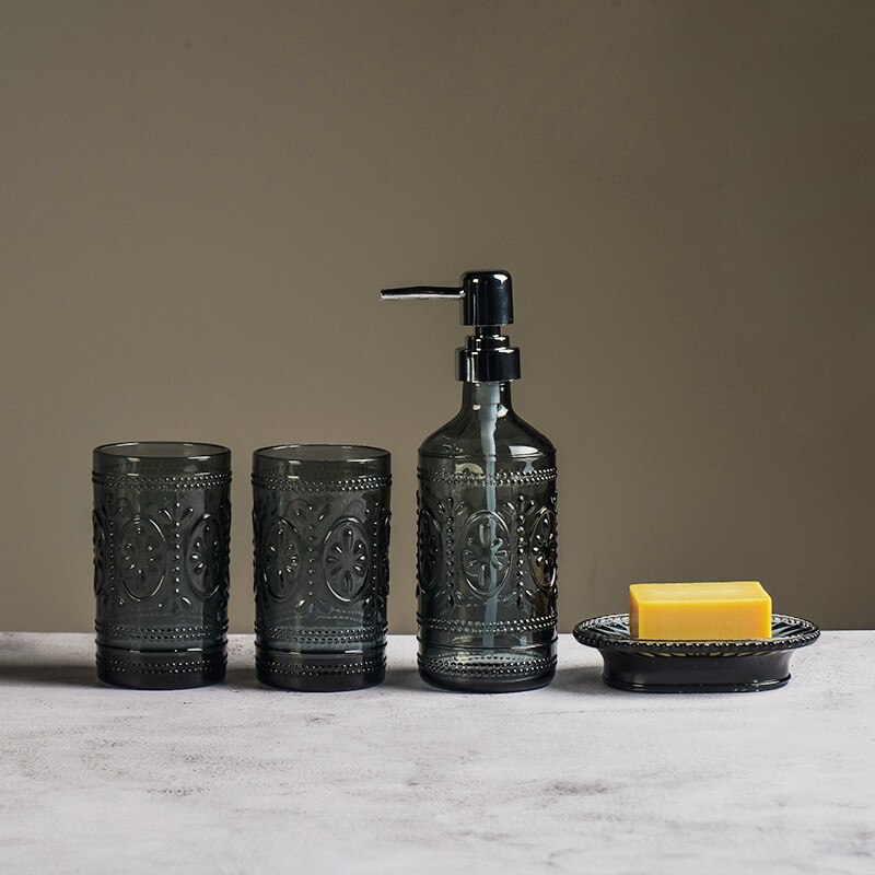 Scandinavische Stijl Glas Badkamer Accessoires Set Shampoo Dispenser Zeepkist Tandenborstel Beker Creatieve Lotion Fles Luxe Decoratie
