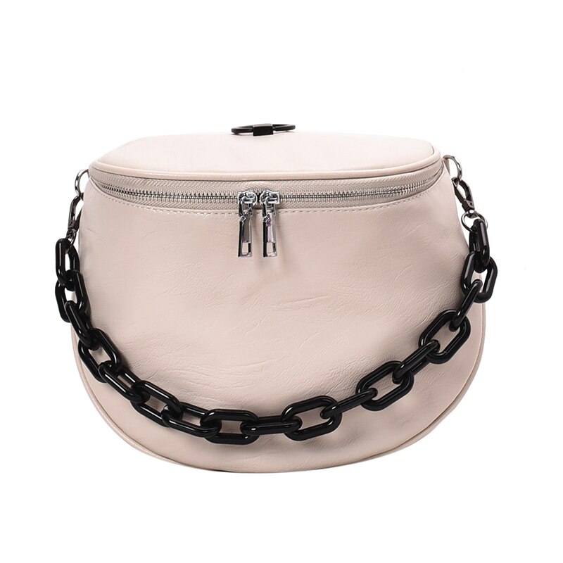 Solid color leather ladies bag shoulder bag wide shoulder strap Messenger bag retro soft leather shopping bag: White