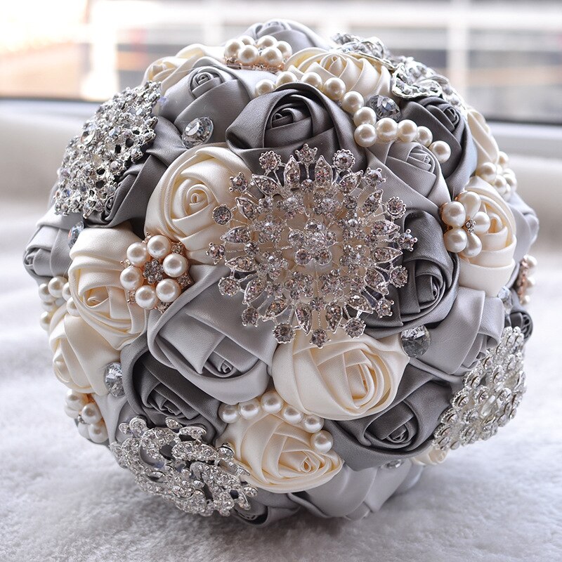 Ramo de boda de cristal rosa con cuentas, accesorios de boda, buqué, dama de honor, flores artificiales, ramos de novia: 3