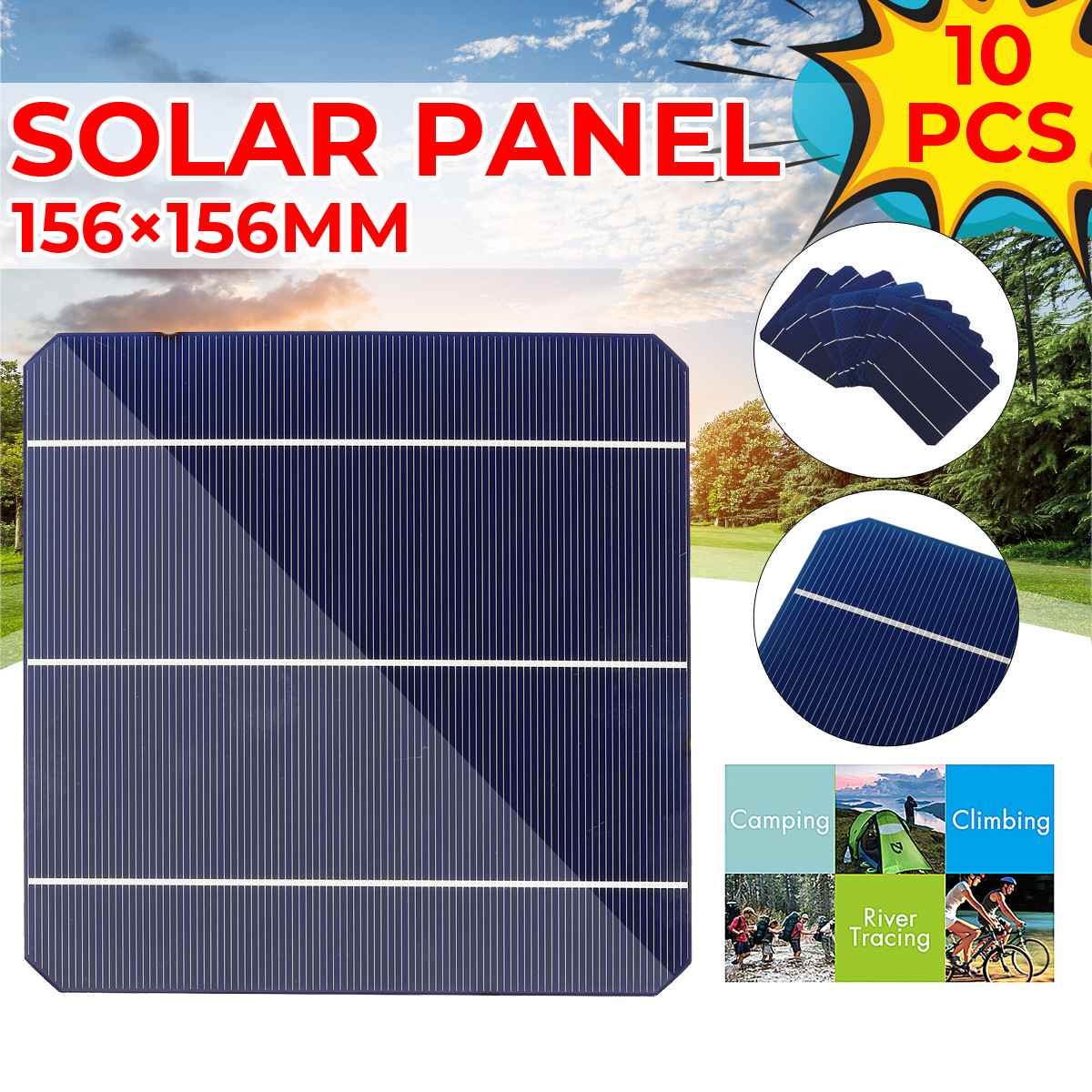 10Pcs 8W 156 * 156MM Photovoltaic Mono Solar Panel Cell Grade A High Efficiency For DIY Monocrystalline Silicon Panel