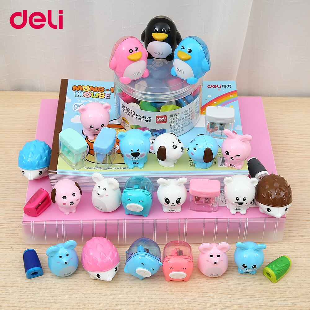 Deli – Mini taille-crayon aiguisé, série d'animaux de compagnie, animaux colorés, Kawaii, trou de 0.8 et 1.2cm plus épais/plus grand, fournitures de bureau