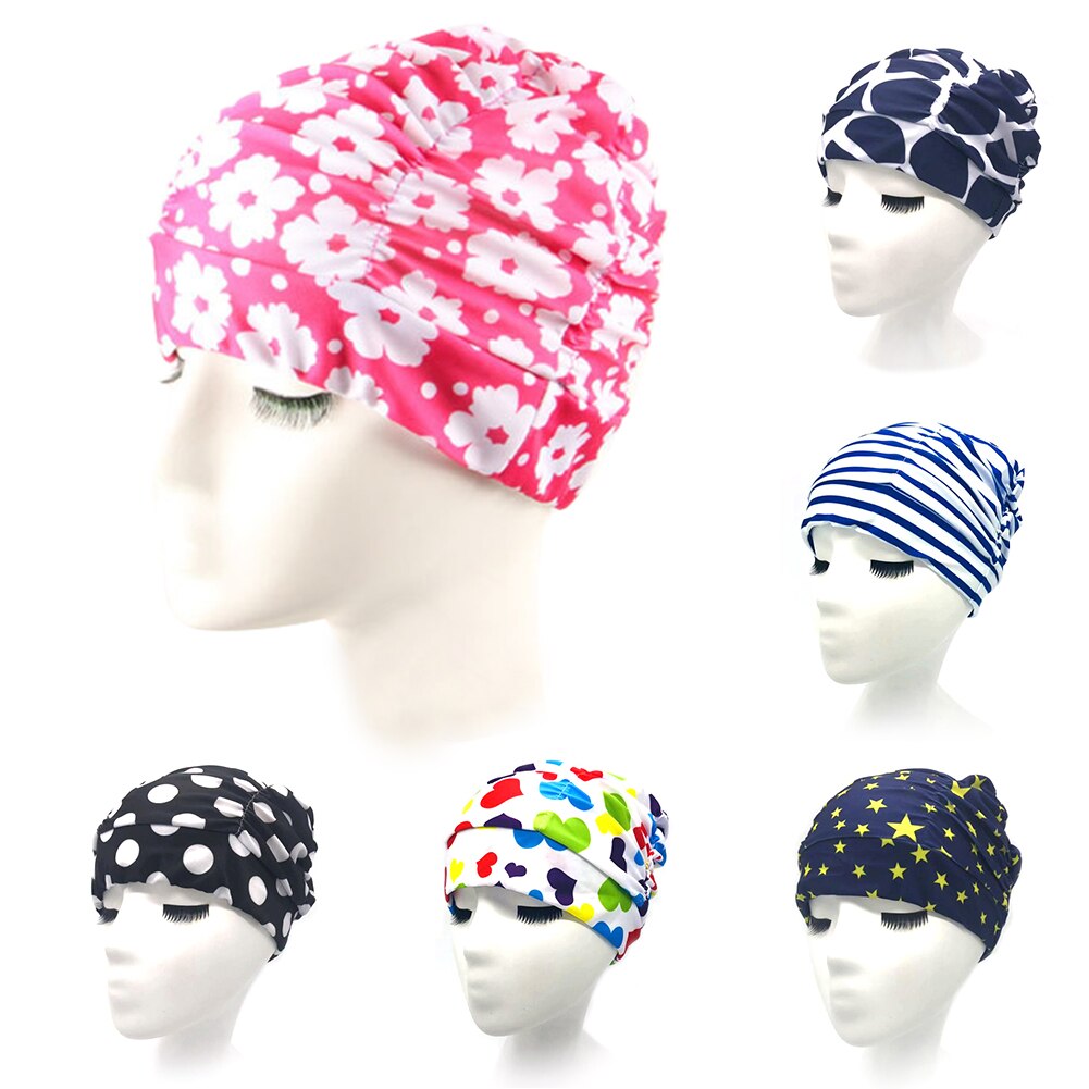 Unisex Turban High Elasticity Swimming Cap Sports Printed Long Hair Nylon Stretch Soft Beach Swim Pool Non Slip Adults Bathing