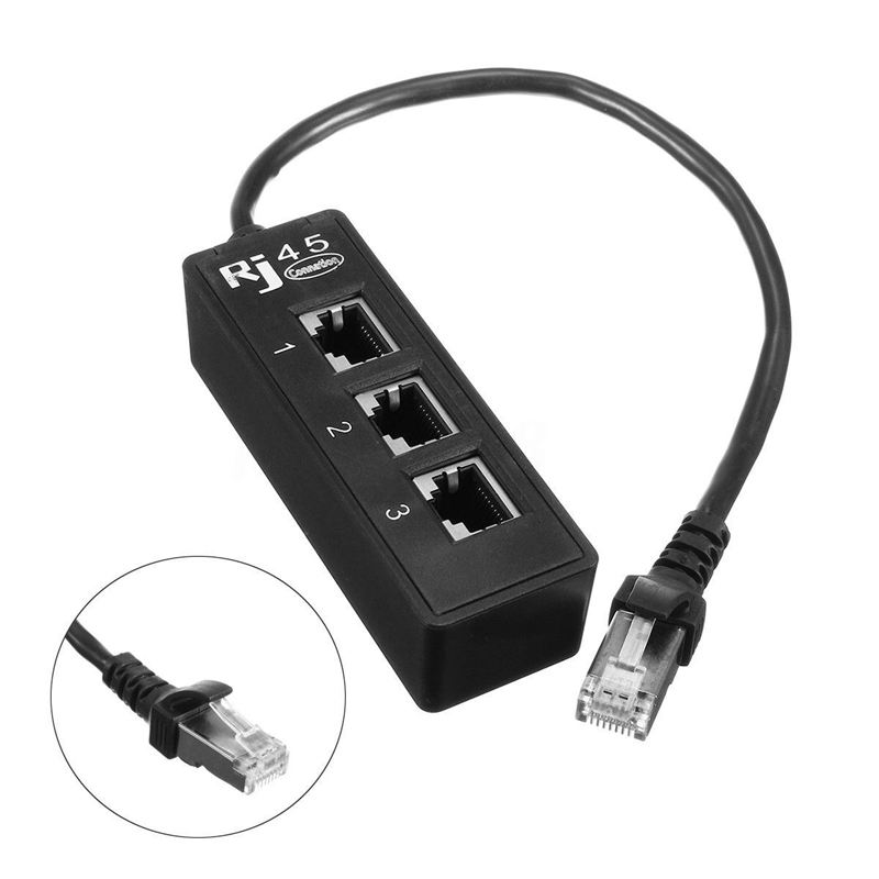 RJ45 Male to 3 RJ45 Female Port Network Extender Cable Splitter LAN Ethernet