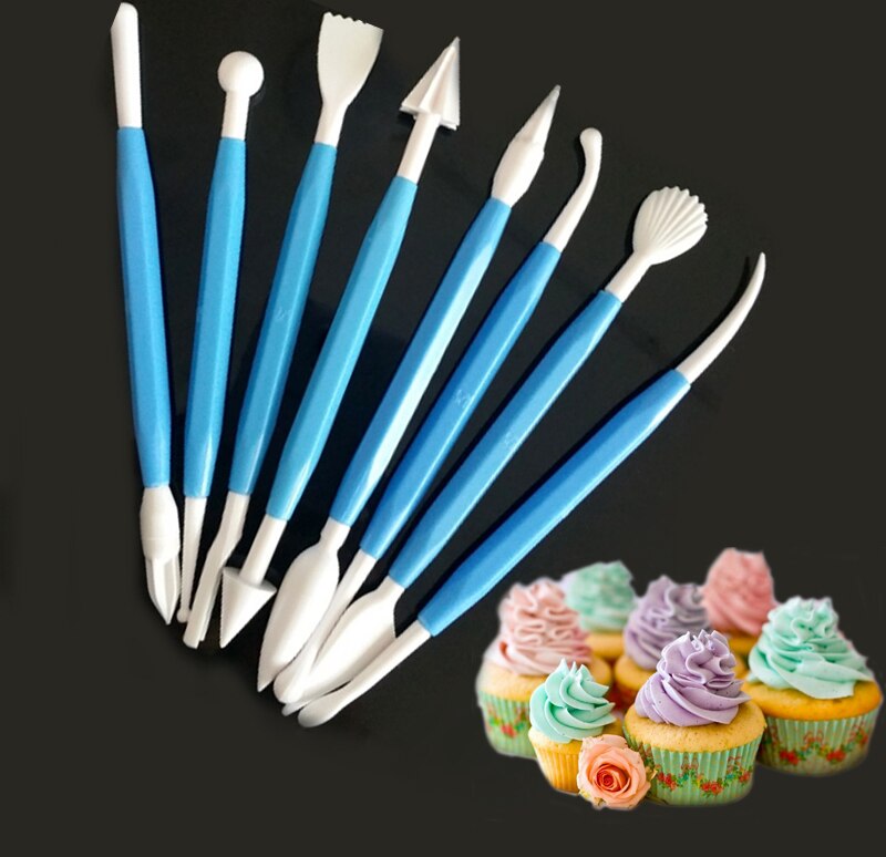 8 STKS ABS DIY Gebak Cake Cupcake Fondant Bloem Sugarcraft Modelling Beeldhouwen Decorating Cutters Gereedschap Set Keuken Bakware