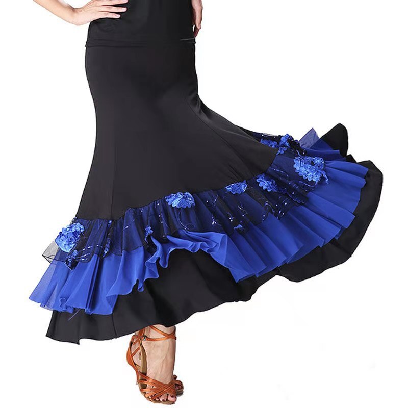 Spain Women Flamenco Dance Costumes Purple Flamenco Skirts Ballroom Latin Salsa Dancing Dress Skirt Dancewear: Blue