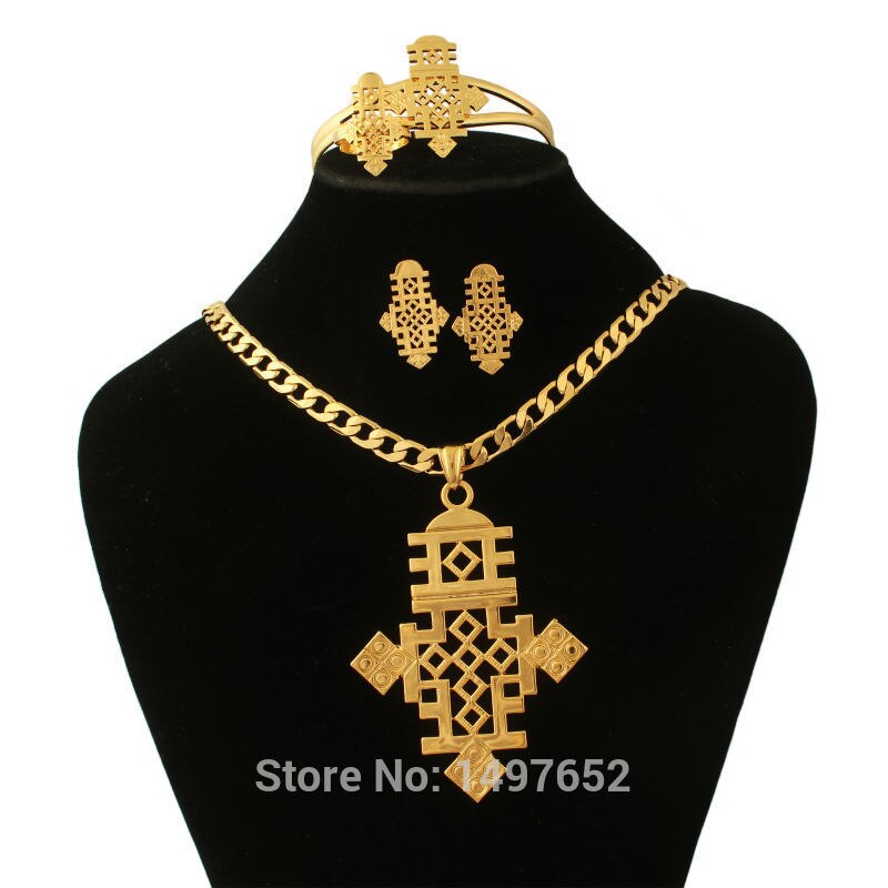 Ethiopische Sieraden Sets Mode Jewelry18k Goud Kleur Cross Sets Afrikaanse Bruids Sieraden sets