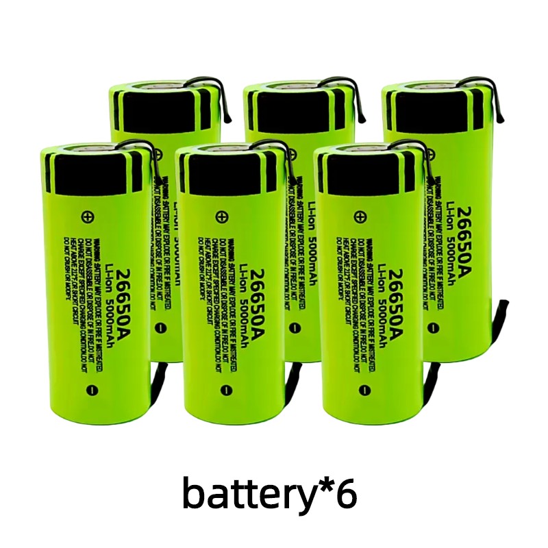 100% Original 26650A 3.7V 5000mAh Large Capacity 26650 Lithium Ion Rechargeable Battery +with DIY Nickel Sheet: Yellow