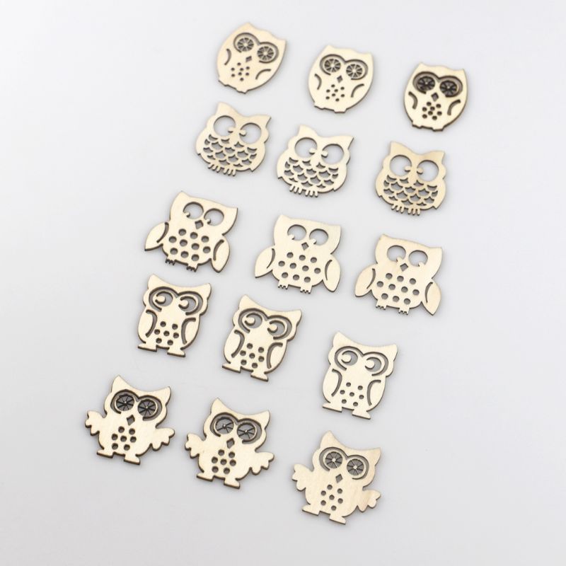 15pcs Mix Owl Shape Natrual Wooden Ornament Slices DIY Scrapbooking Crafts Decor H7ED