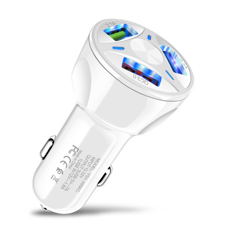 Cargador de coche multiusb de 3 puertos, adaptador de carga rápida 3,0 4,0 Universal para iPhone 11 X Samsung, cargador de teléfono móvil en coche: White 3 Port Charger