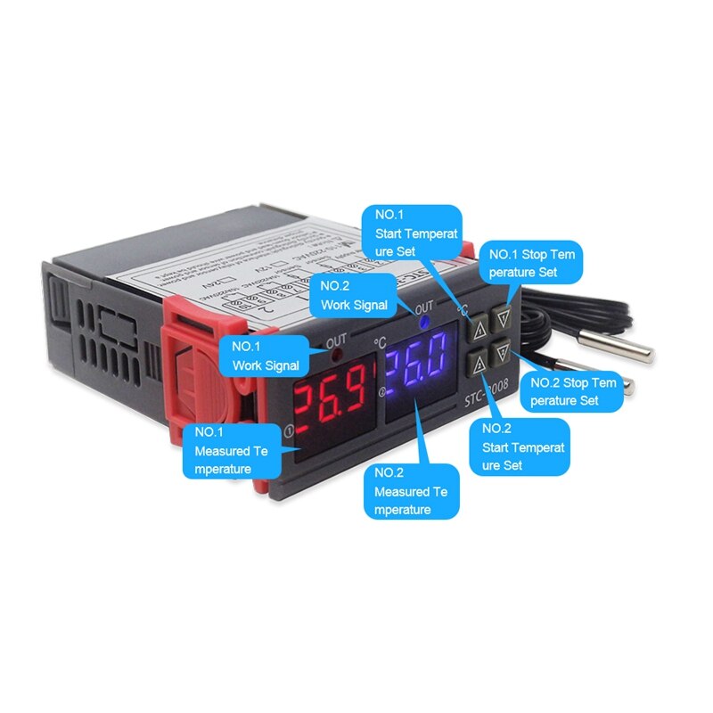 STC-3008 Digitale Thermostaat - 110-220V - Elektronische Temperatuurregelaar met Dubbele Controle