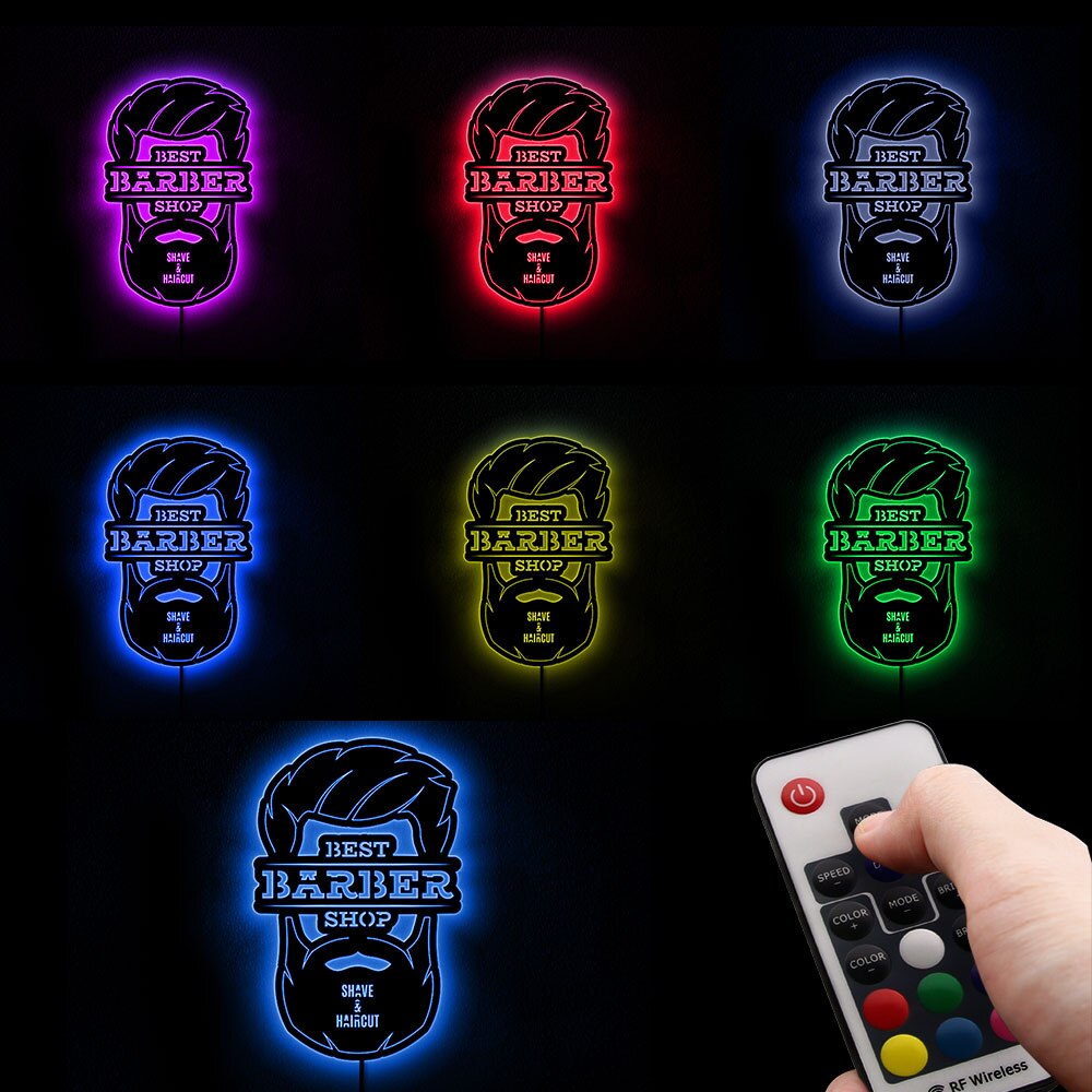 Frisørsalong ledet forretningsskilt hårklipp frisør veggspeil skjønnhetssalong menn klubb stylist speil kunst dekor ledet belysning skilt