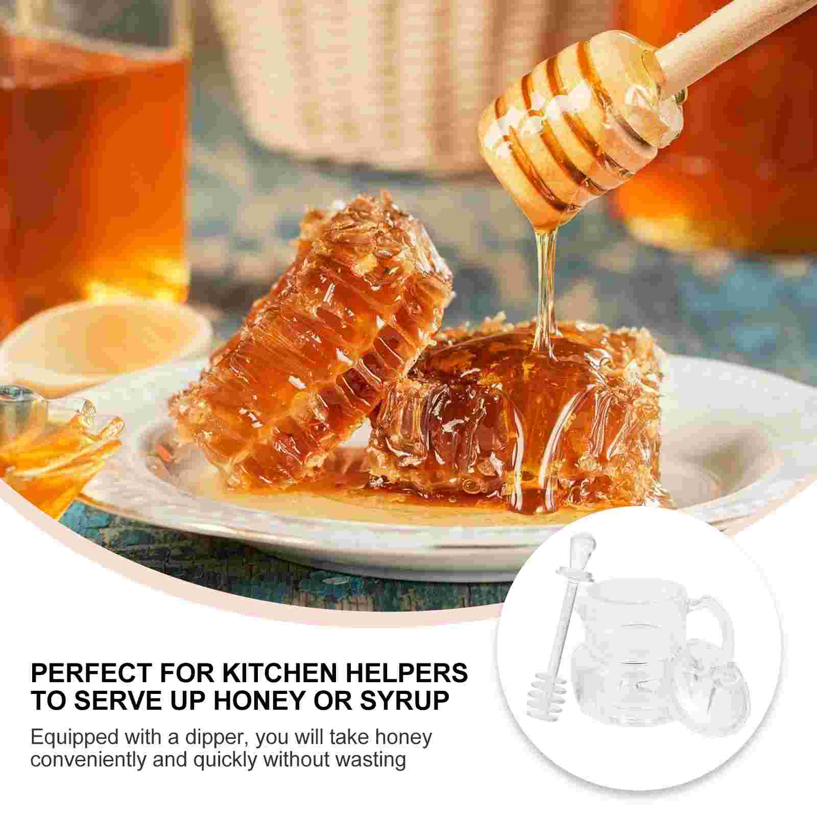 1 Set of Acylic Honey Container Syrup Sugar Pot with Stirring Rod for Kitchen