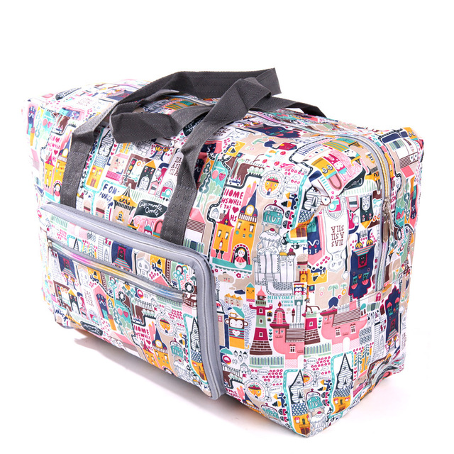 Foldable Travel Bag Women Large Capacity Portable Shoulder Duffle Bag Cartoon Waterproof Luggage Tote Bags with Shoulder Straps: GRAY
