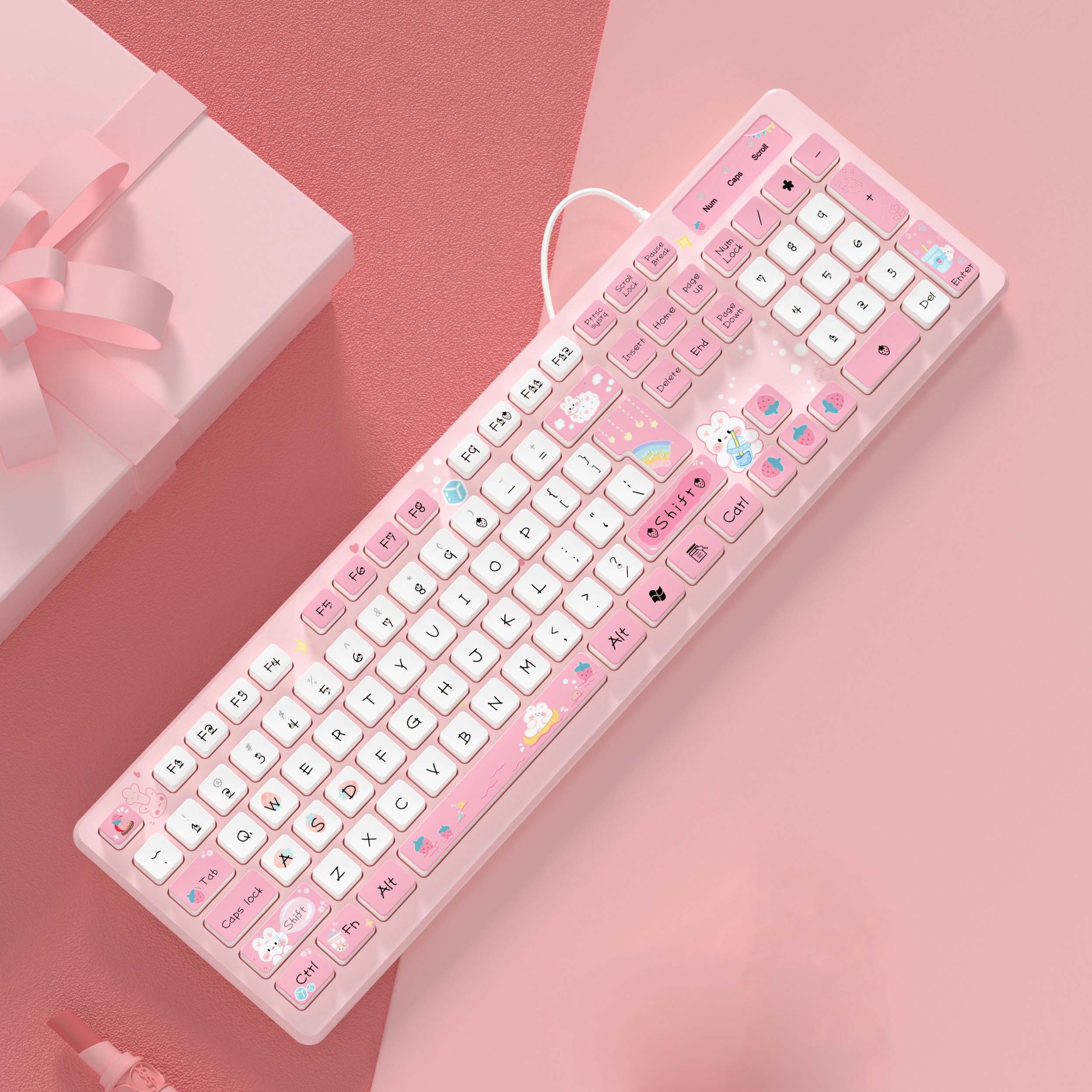 Roze Bedraad Toetsenbord Voor Kantoor Pc Met Mute Klik: Roze