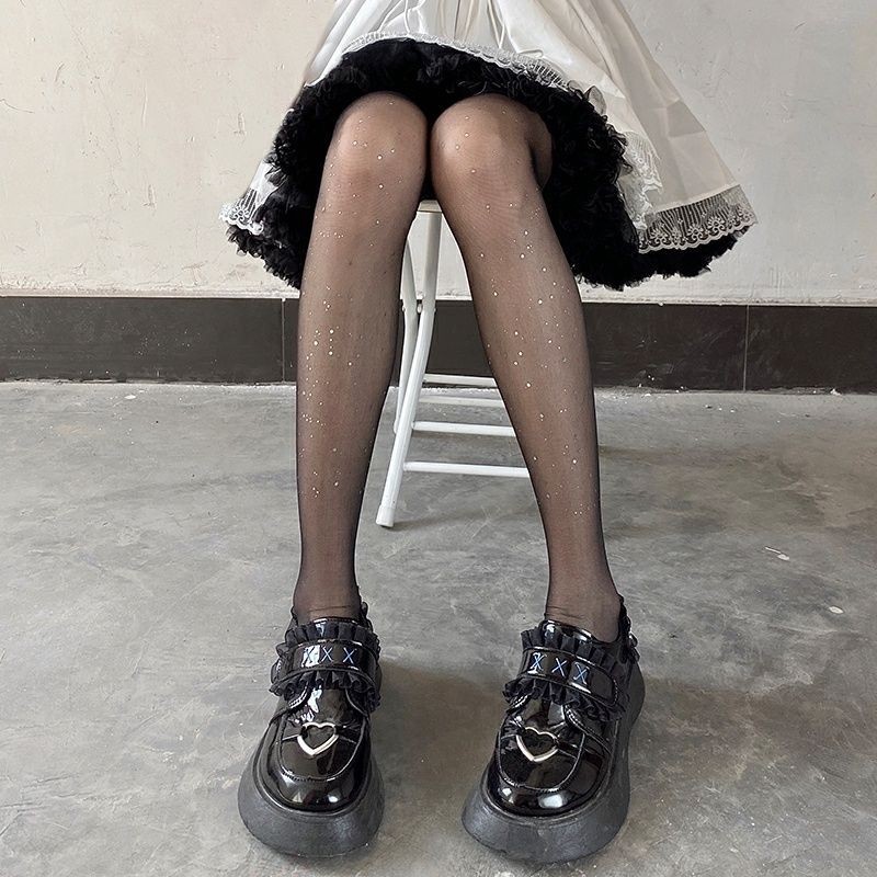 Pantimedias finas de verano con medias brillantes con purpurina, medias largas de pierna de seda blancas, negras y Beige, calcetines para mujeres y niñas