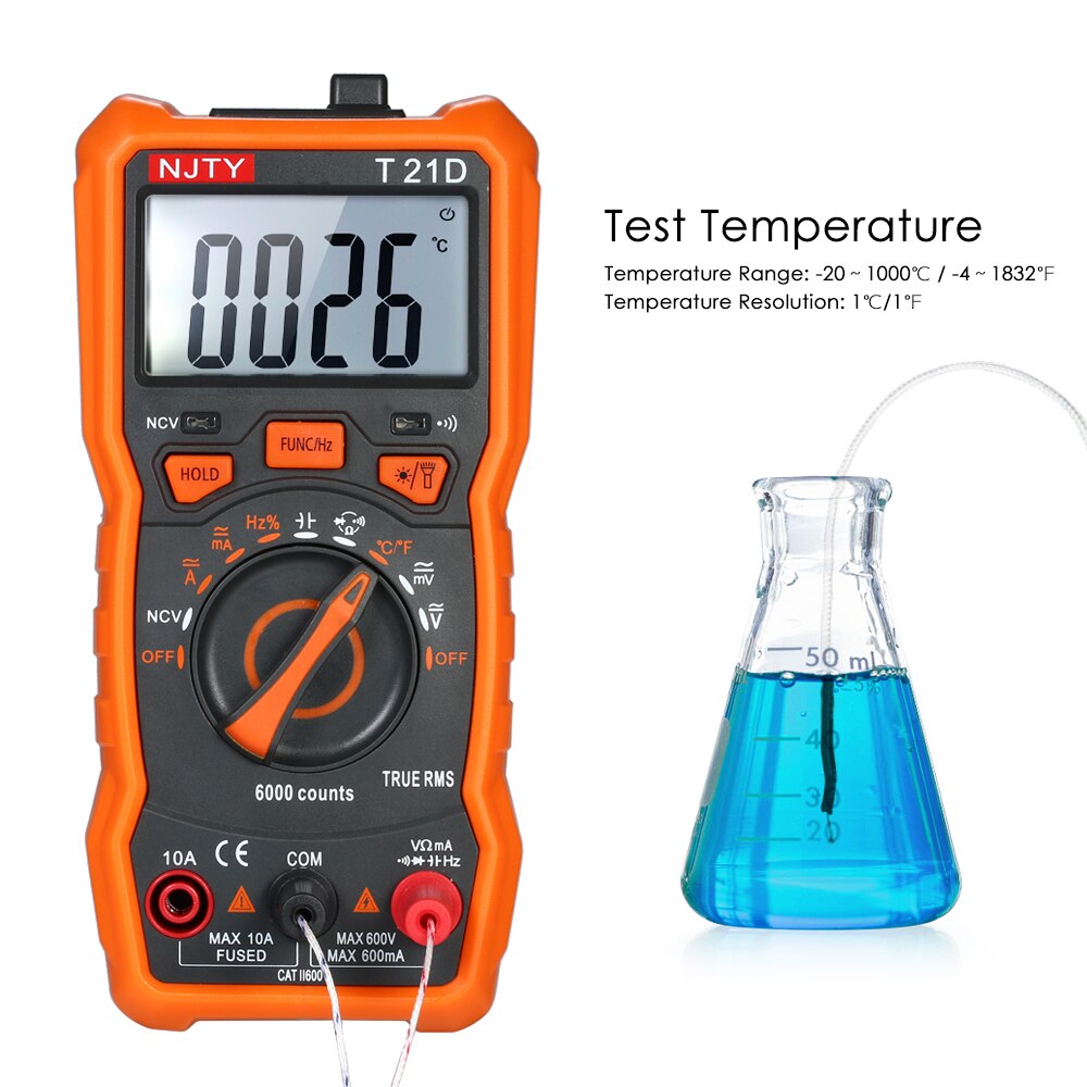 Mini Multimeter 6000 Counts Multi-functional Non Contact True RMS MultiMeter T21D Multimetro Tester AC/DC Voltage Temperature