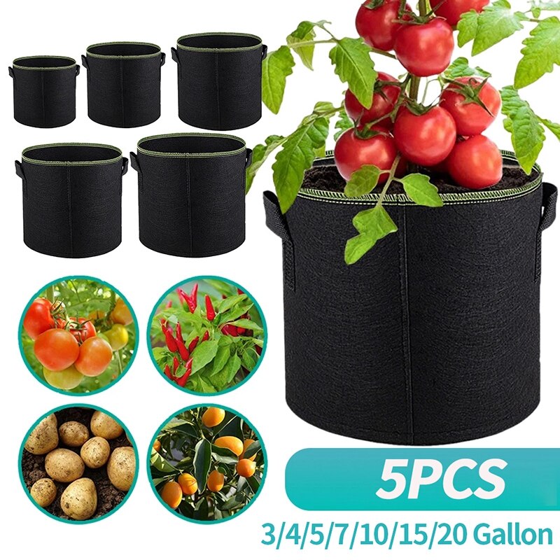 5pcs 3/4/5/7 Gallon Plant Flower Grow Bags Pot Home Garden Tools Potato Strawberry Felt Vegetable Jardin Gardening Growing Pot
