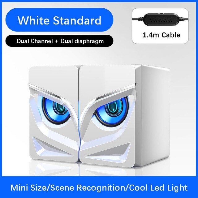V-128 Pc Gaming Speakers Led Light Heavy Bass Audio Hifi Stereo Geluid Desktop Soundbox Computer Speakers Usb Aangedreven Met Schakelaar: White  Standard