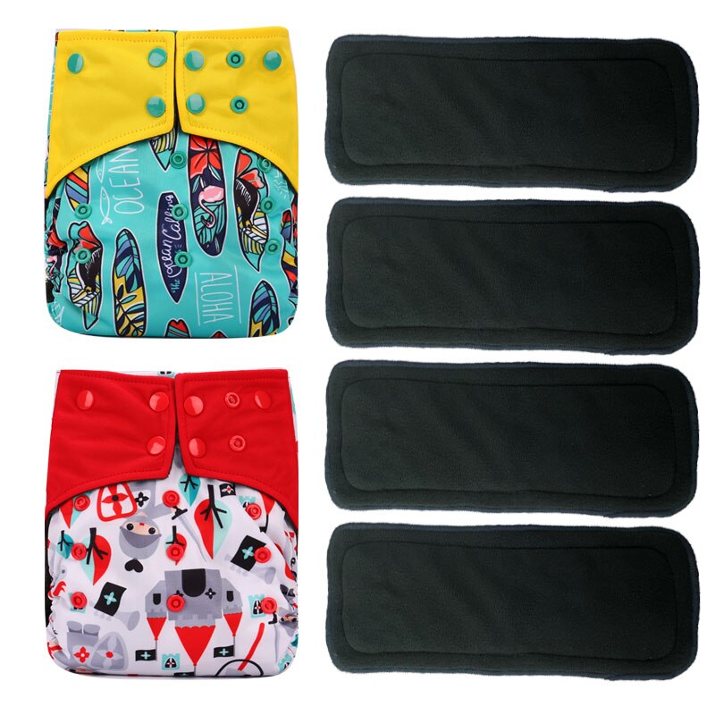 Pororo Baby Herbruikbare Doek Luier Bamboe Houtskool 4 Stuks, Wasbare Luier Luiers Met Kleur Tab Houtskool Inserts: set 10