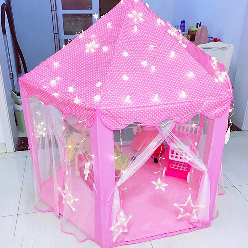 Play Fairy House Indoor And Outdoor Kids Play Tent Hexagon Princess Castle Playhouse For Girls Funny Pink