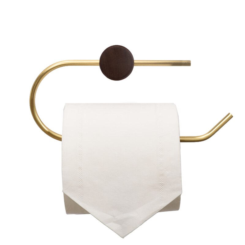 Nordic bathroom paper towel holder roll holder brass toilet paper holder solid wood paper towel rack punching installation