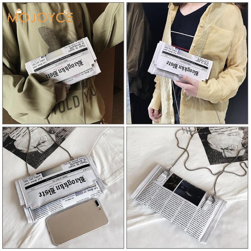 Frauen Zeitung Print Crossbody Umhängetasche Lässige Flap Hülle Tasche Tag Kupplungen Geldbörse Kette Schulter Tasche PU Handtasche