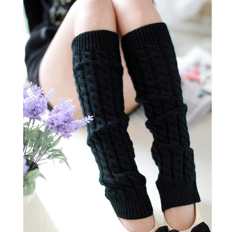 Kvinder damer vinter varm strik høj knæ benopvarmere hæklede leggings støvler sort hvid beige lyserød