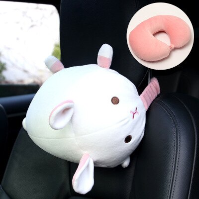 Cartoon U Vorm Auto Nekkussen Memory Foam Transformator Hoofdsteun Ondersteuning Rest Vliegtuig Reizen Kussens Dier Konijn Kikker Varken Beer: rabbit A