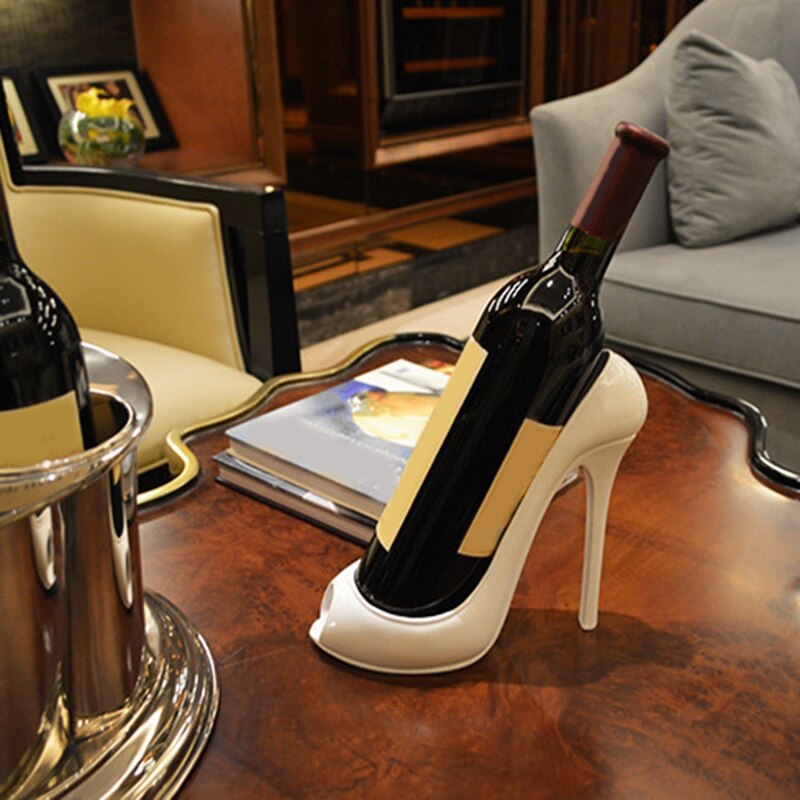 High Heel Shoe Wine Bottle Holder Stylish Wine Rack Basket Accessory for Home High-Heel Statue Sculptures Kitchen Bar Decor