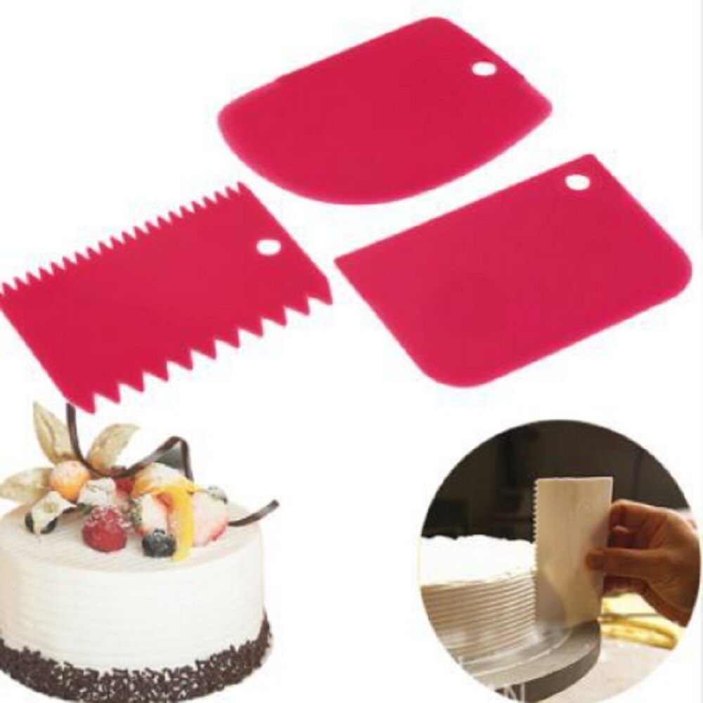 3 Stks/set Bakken Gebak Gereedschap Plastic Deeg Mes Icing Fondant Schraper Decorating Gewoon Glad Spatels Snijders Cake Gereedschap: rose red