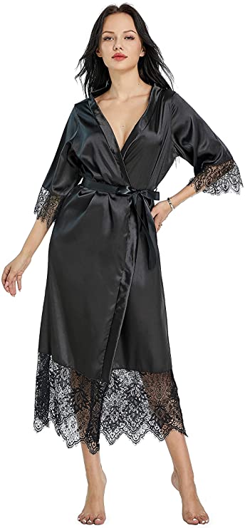 Weiche Nacht Neue die Seide Kimono Kleid Bademantel Frauen Seide Brautjungfer Roben sexy verrotten Roben Satin- Kleid Damen Dressing Kleider: 4XL / Schwarz
