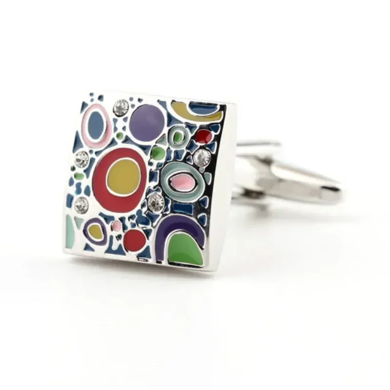 Mode Veelkleurige Verf Emaille Wit Kristal Manchetknopen Heren Franse Shirt Knoppen Trendy Unisex Links 16MM
