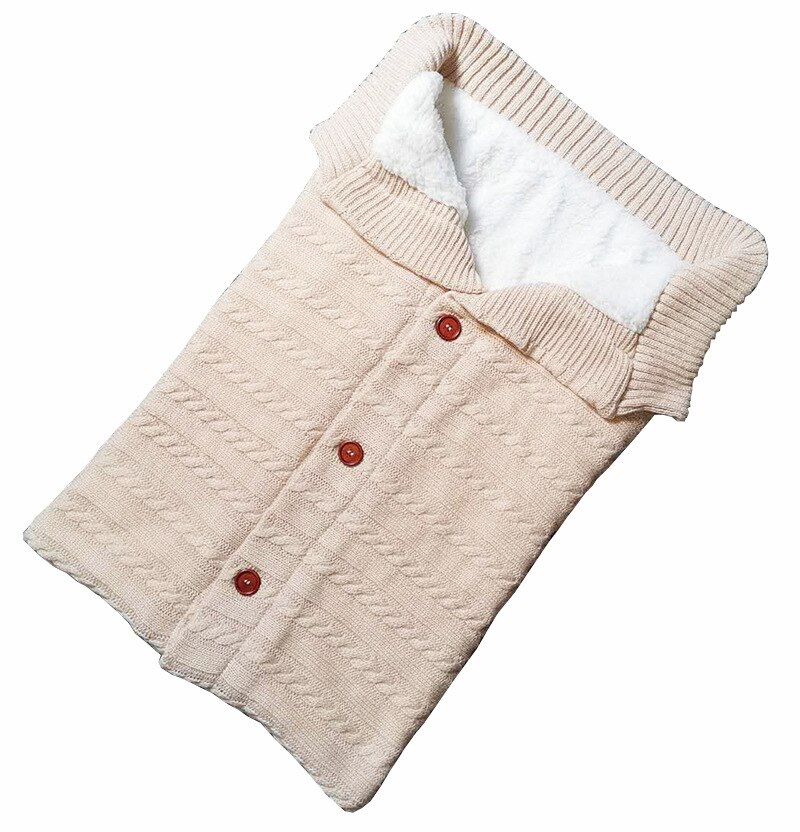 Baby Baby Gebreide Warme Inbakeren Slaapzak Knop Deken Fleece Dikte Herfst/Winter Kinderwagen Warm Wrap Deken 68*40Cm: cream-coloured
