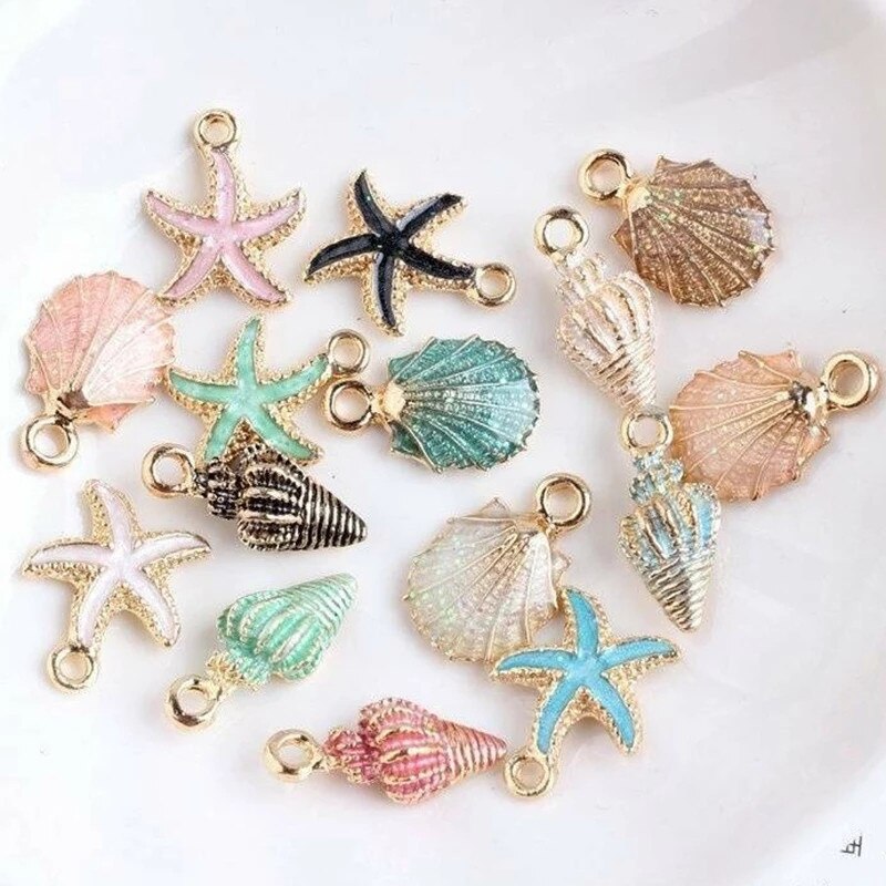 13PCS Conch Seashell Charms Pretty Conch Shell Pendants Starfish Bracelet Necklace Handmade Craft Accessories DIY Ocean Jewelry