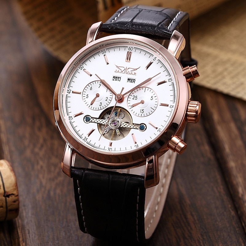 JARAGAR männer Uhren Tourbillon Mechanische Herren Uhren Datum Kalender Woche Monat Multifunktions Armbanduhren erkek kol saati