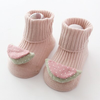 0-18 Months Cotton Children's Socks Baby Cartoon Fruit Rubber Anti Slip Floor Infant Socks Kids Toddlers Autumn Spring Stock: pink / 9-18M