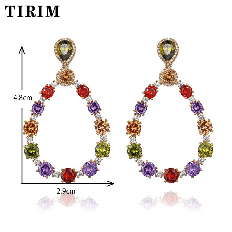 Luxury Colorful zircon earring high multicolour eardrop for Female wedding bridal jewelry